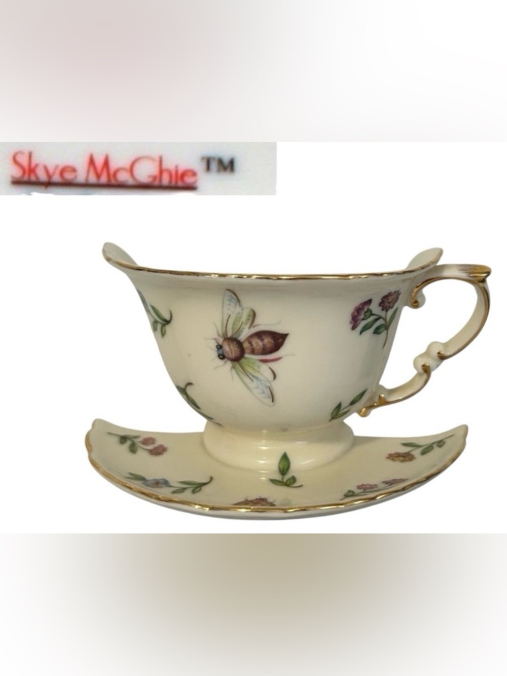 SKYE MCGHIE PORCELAIN TEACUP NIGHT LIGHT ‘GARDEN WHISPERS’ FLORAL BEE PLUG IN - Picture 1 of 8